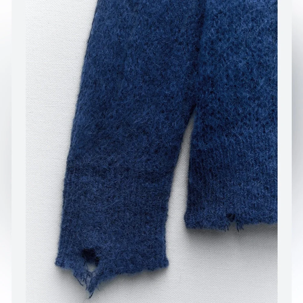 Zara ALPACA AND WOOL BLEND RIPPED KNIT SWEATER | - Picture 3 of 6